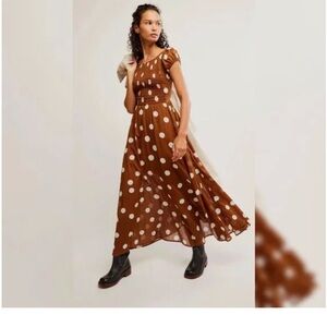 Free People Brown Polka Dot Midi Dress